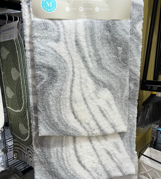 2-Piece White/Gray Swirl Bath Mat