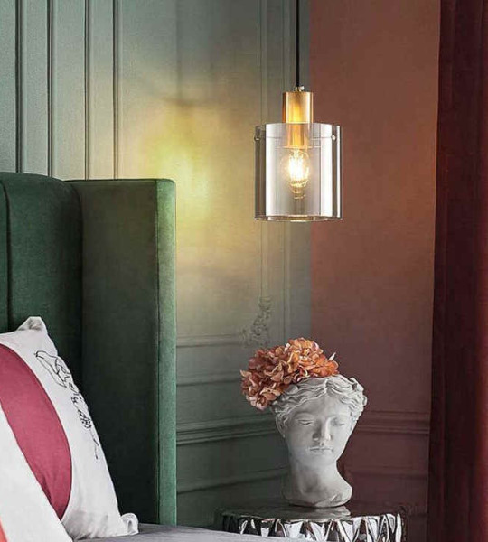 Glass Cylinder & Copper Pendant Light