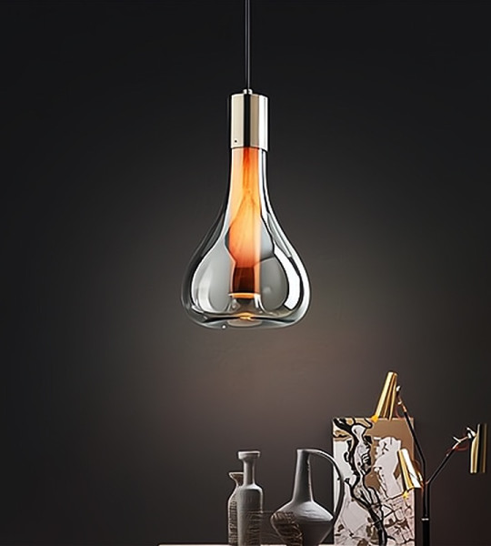 Smoked Glass Teardrop Pendant Ligh