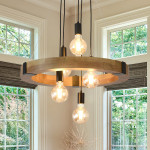 Halo Wood & Black 5-Light Pendant