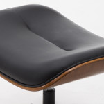 Monaco Swivel Lounge Chair & Footstool – Black Leather & Wood Finish