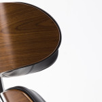 Monaco Swivel Lounge Chair & Footstool – Black Leather & Wood Finish