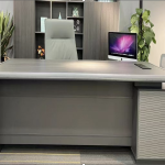 Oslo Executive Desk – Matte Grey Finish with Textured Paneling